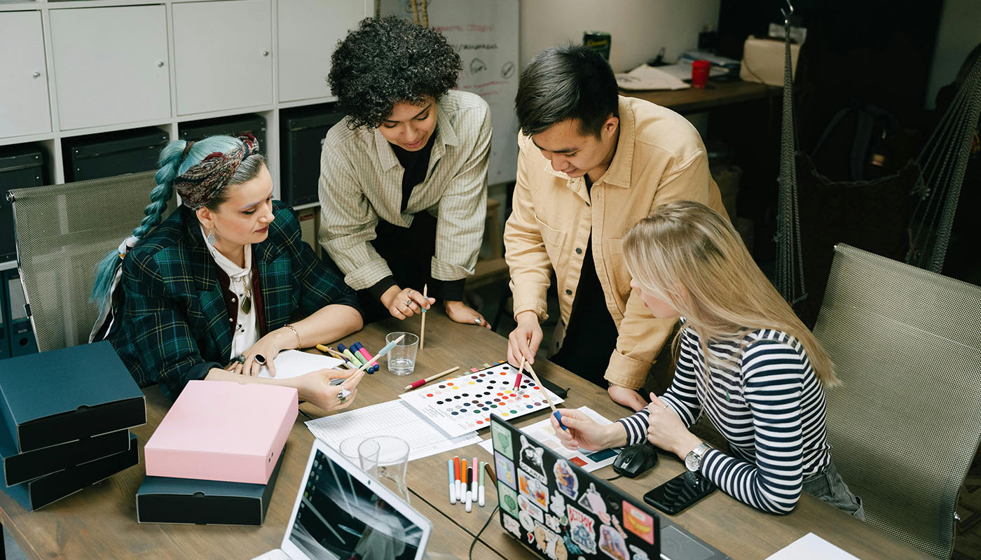 Team discussing color palette of new business.